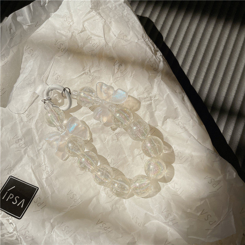 ins水晶蝴蝶结链条串珠ccd相机防丢挂绳手机挂链钥匙扣手链女款