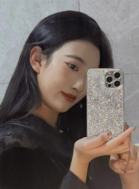 苹果15手机壳电镀银水墨滴胶闪粉高级感白色小众ins风冷淡风小清夏天轻奢女款精孔全包iphone14promax保护套