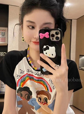 立体猫咪苹果14手机壳黑色网红潮牌冬天女款iphone13promax保护套