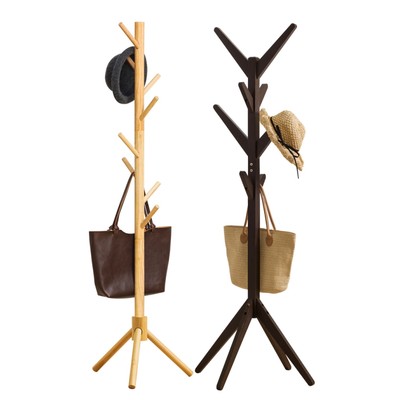 Wooden Coat Rack Stand 8 Hooks, Sturdy for Clothes/Bags/Hats