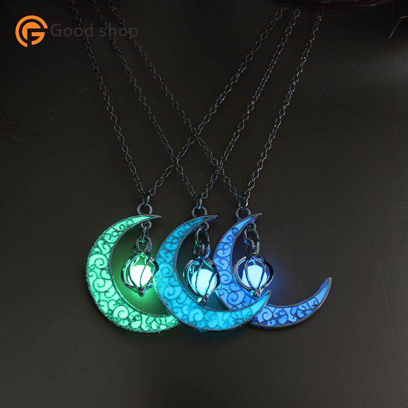 2019 moon glowing necklace gem charm jewelry silver plated