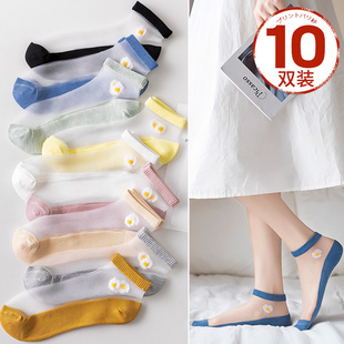 小皱菊洋气甜美防臭水晶袜5d超薄不勾丝纯棉底脚面透明袜子夏季 天