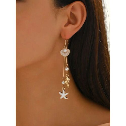 Ocean Style White Shell Faux Pearl Drop Earrings For Women S