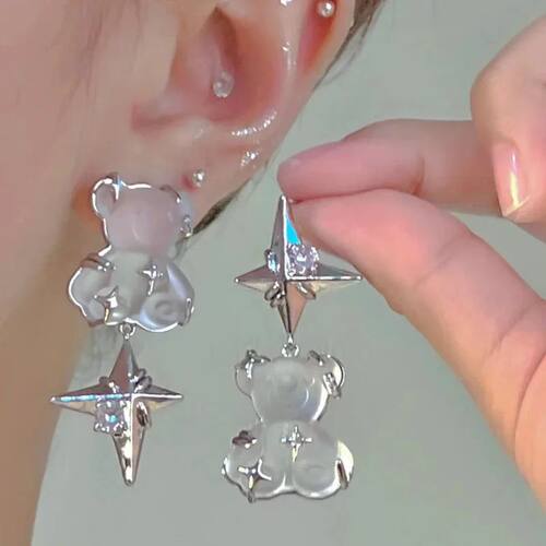 Fashion Cute Bear Earring Women Cross Niche Sweet Cool Senio