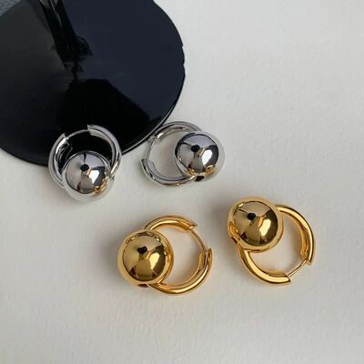 Ball Hoop Earrings for Women Gold Color Geomeric Round Earri