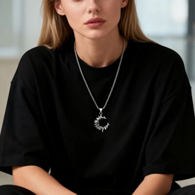 Stainless Steel Silver Color Thorn C-shape Pendant Necklace