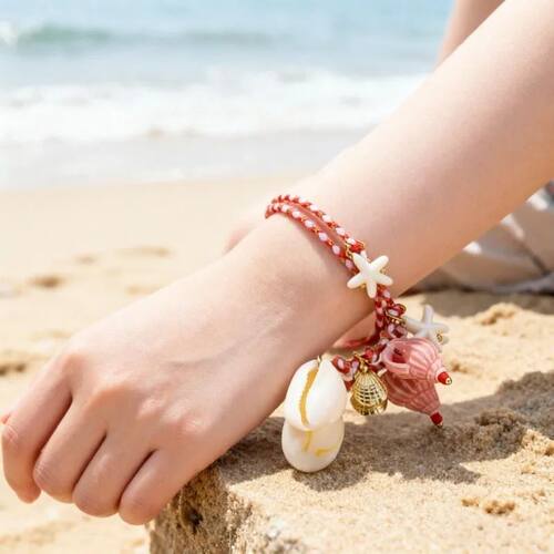 Summer Ocean Breeze Shell Starfish Necklace Colored Rope Cer