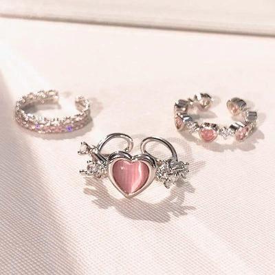 Pink Love Heart Rings for Women Opening Personality Thorn Fi