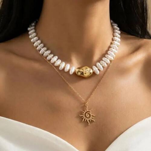 Bohemian Sun Pendant Necklace Women Lava Irregular Faux Pear