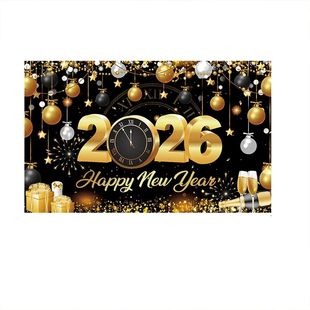 Black Gold 2026 New Year Backdrops Colorful Balloon Night Gl