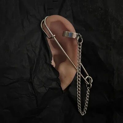 1Pc Fashion Exaggeraed Pin Chain Ear Clip Non Piercing Sainl