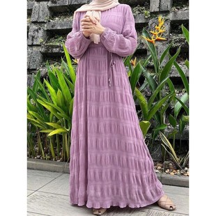 Sweet  Dress Solid Color Chiffon Pleated  for Women Robe Cas