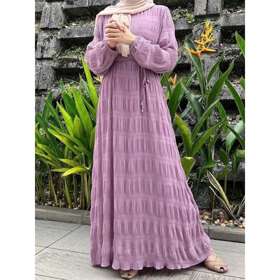 Sweet  Dress Solid Color Chiffon Pleated  for Women Robe Cas