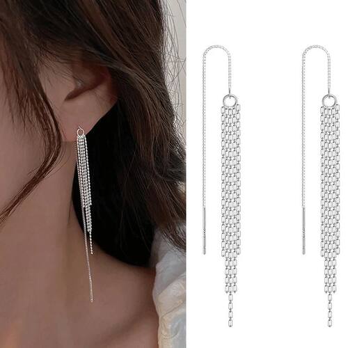 Fashion Silver Color Long Tassel Thread Chain Round Ball Bea
