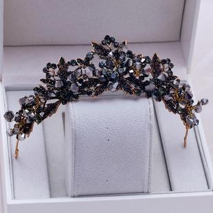 Baroque Handmade Black Crystal Beads Bridal Tiaras Crown Rhi