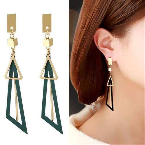 Korean Long Geomeric Triangle Drop Earrings for Women  Luxur