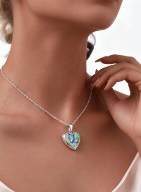 Abalone Shell Locket Pendant Necklace, Stainless Steel Resin