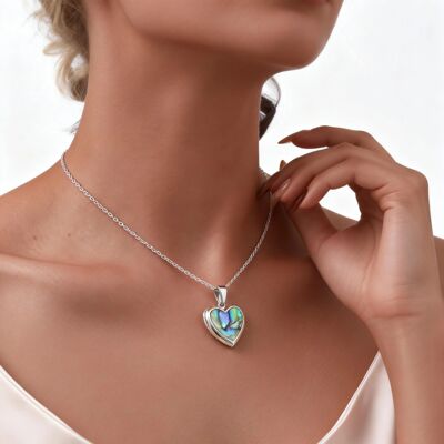 Abalone Shell Locket Pendant Necklace, Stainless Steel Resin