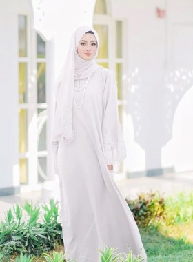 Dress Scarf 2 Piece Set Robe  Dubai Embroidered Kebaya Gowns