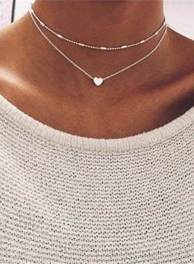 Tiny Heart Choker Necklace for Women Silver Color Chain Smal