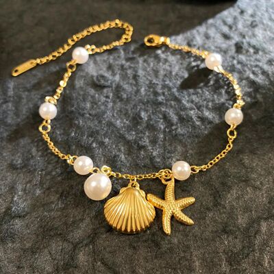 Sainless Seel Shell Pearl Sarfish Drop Chain Bracele Bangle