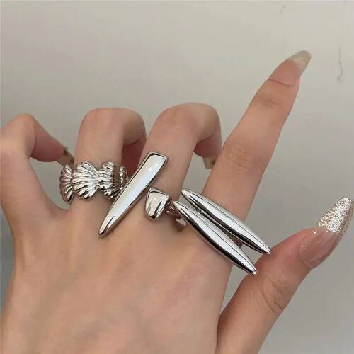 Punk Silver Color Parallel Bar Rings for Women Minimalis Geo