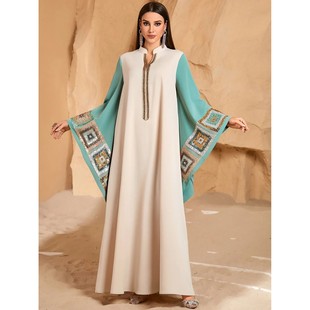 Dress Women Bat Sleeve Sequins Embroidery Long Dresses Part