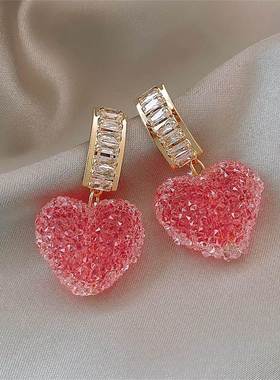 Cute Sweet Pink Love Heart Stud Earrings For Women Luxury Sh