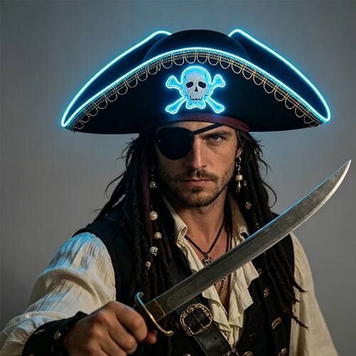 LED Glowing Pirate Hat Luminous Skull Pattern Captain Cap fo