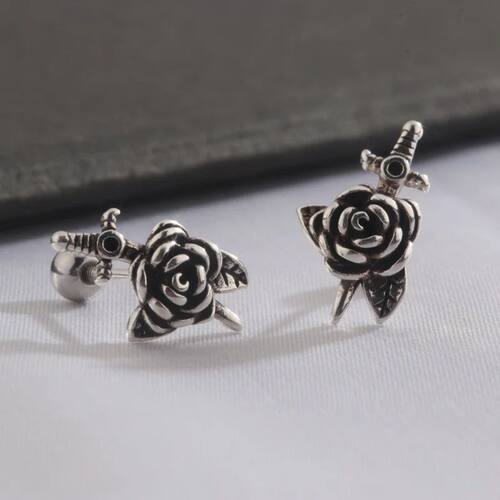 Creative Rose Sword Ear Stud for Men Trendy Personality High