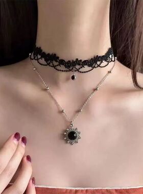 Dark Black Round Sun Pendan Necklaces for Women Girl Fashion