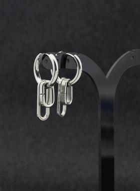 Stainless steel minimalist oval circle earring spring clip