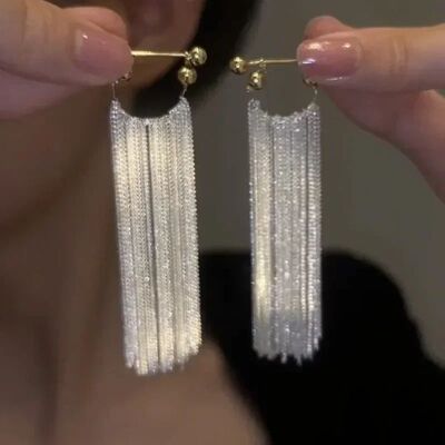 nd Unique Design Long Tassel Earrings Ligh Luxury Meal Chain