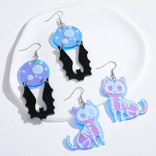 1pair Halloween Skeleton Cat Design Dangle Earrings Cartoon