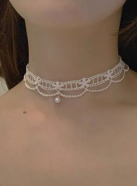 Charm Whie Lace Pearl Pendan Necklaces for Women Girls Tempe