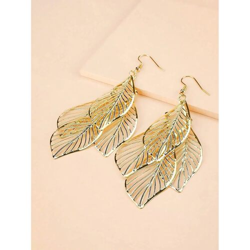 Exaggerated Multilayer Hollow Metal Leaf Drop Earrings For W