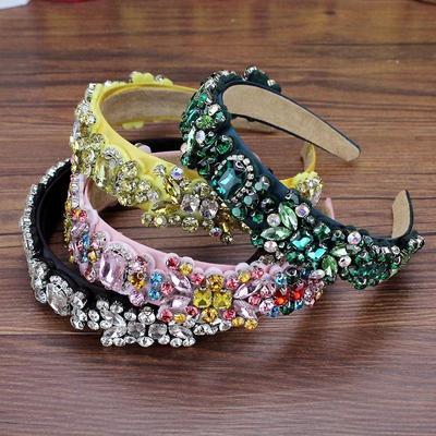Wide Luxury Green Pink Yellow Crystal Princess Hairbands Flo