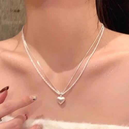 Silver Color Heart Pendant Necklace for Women Fashion Simple