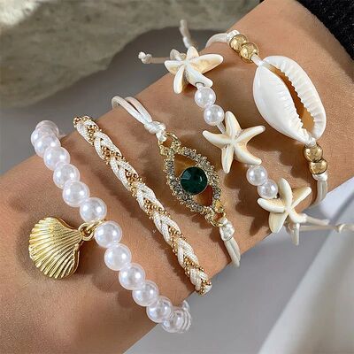 5Pcs Fashion Bohemian Sarfish Shells Beaded Braceles for Wom