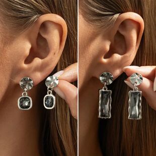 Ligh Luxuries Elegan Black Square Acrylic Zircon Pendan Earr