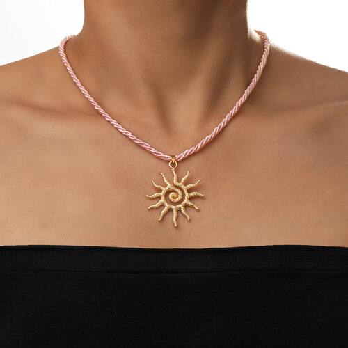 Sun Pendant Twisted Rope Choker Necklace Boho Gold Tone Sunb