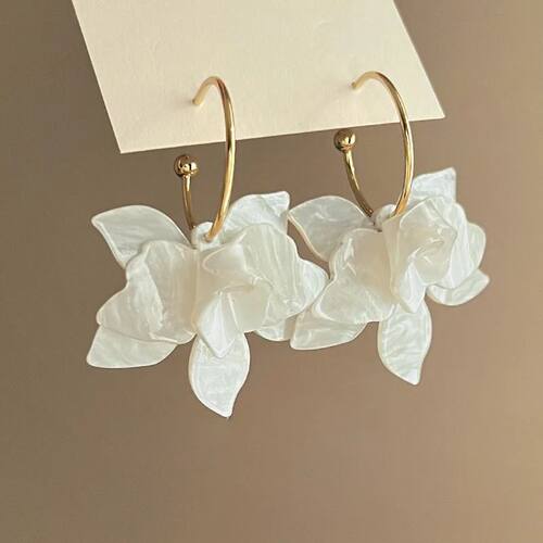 New ndy White Brown Resin Flower Hoop Earrings for Women Fas
