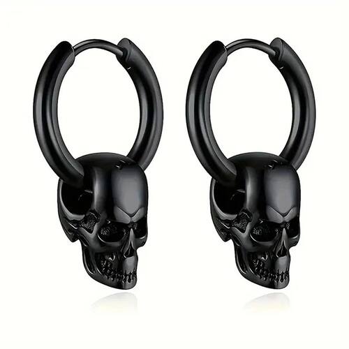 1 Pair Of black Skull Head And Hoops Luxury Earrings of Men'