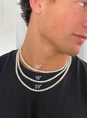 Pearl Necklace Men Simple Handmade Strand Bead Necklace 2023