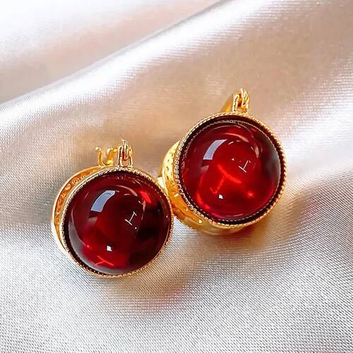 Simple Burgundy Round Double-sided Earrings for Women Fashio