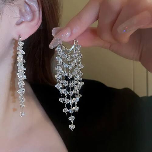 South Korea's New Crystal Long Tassel Ear Buckle Fashion Tem