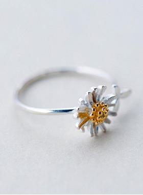 Silver Plated Metal Daisy Rings For Women Korean Cute Flower
