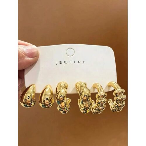 6pcs Gold Tone Fashion Earring Set Stylish Elegant For Daily