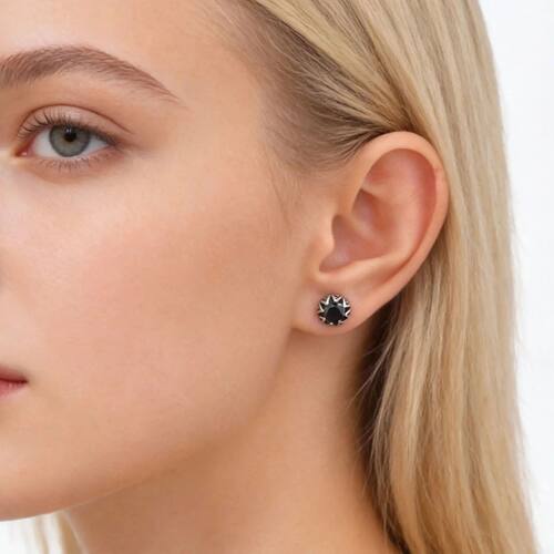 Dark Black Zircon Crown Shape Stud Earrings For Women Men, S
