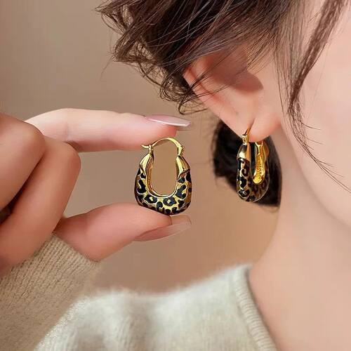 Brown Exaggerated Sexy Leopard Print U-Shaped Hoop Ear Buckl